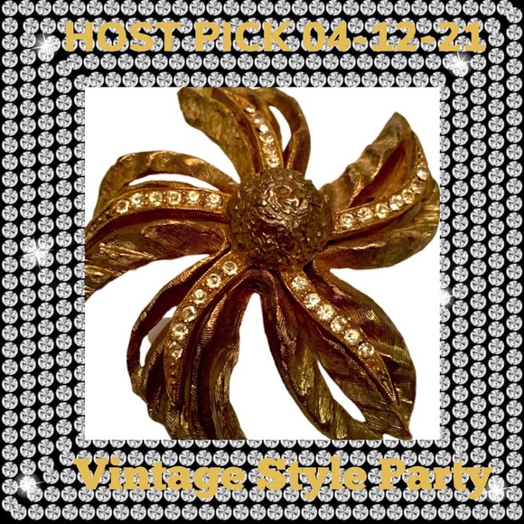 VINTAGE GOLDEN FLOWER W/WHITE STONES - Picture 6 of 6